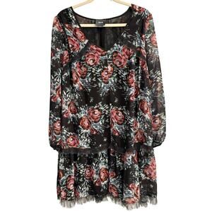 Maeve by Anthropologie Size Medium Augusta Swing Trapeze Dress Black Floral
